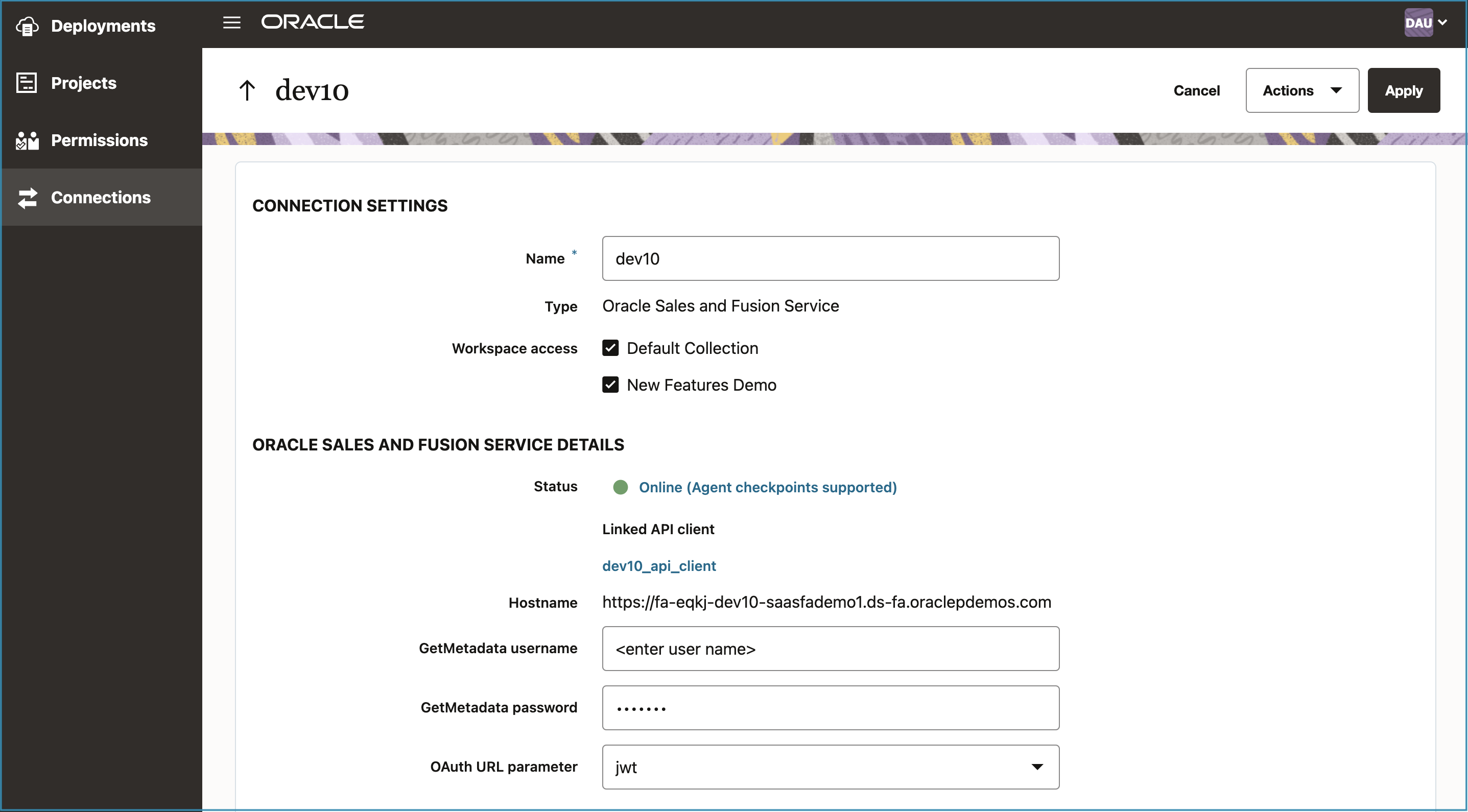 Standard connection configured in Intelligent Advisor Hub