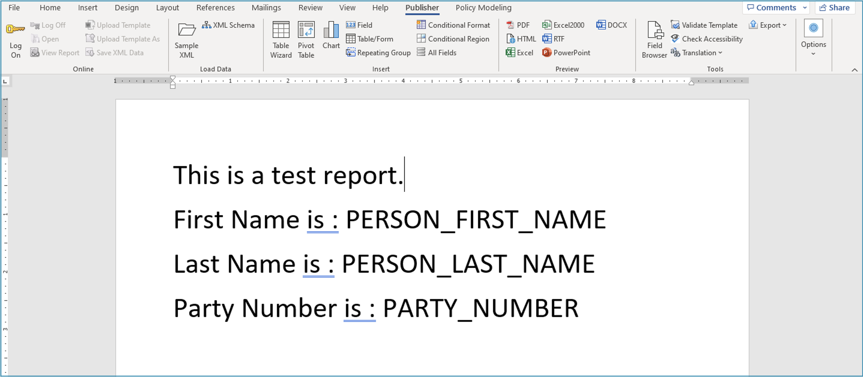 Creating report template in Microsoft Word