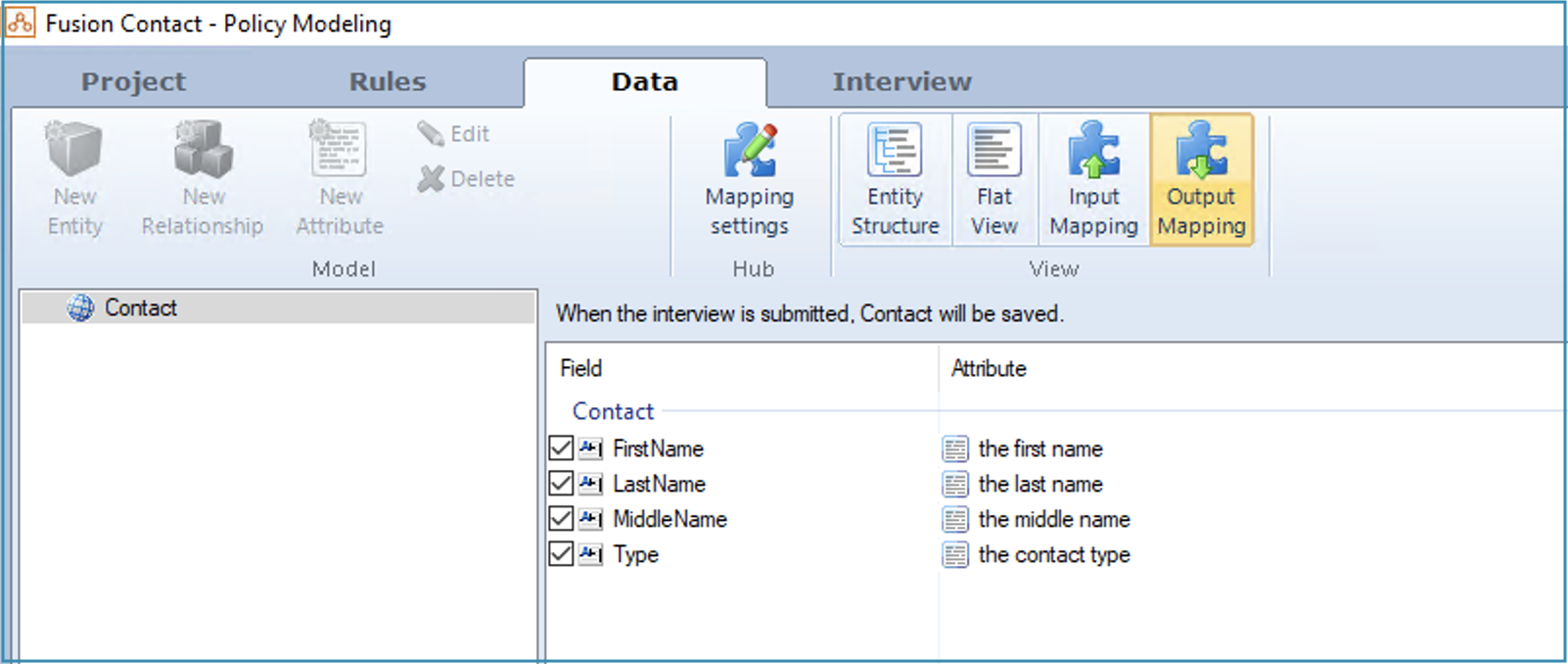 Mapped out contact fields in Policy Modeling