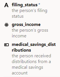 filing_status, gross_income and medical_savings_distributions inputs