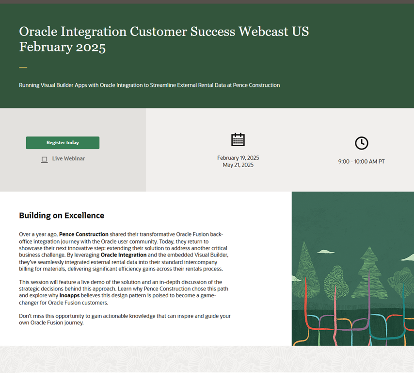 Running Visual Builder Apps with Oracle Integration to Streamline External Rental Data at Pence Construction – Oracle Integration Customer Success Webcast US February 19th 2025