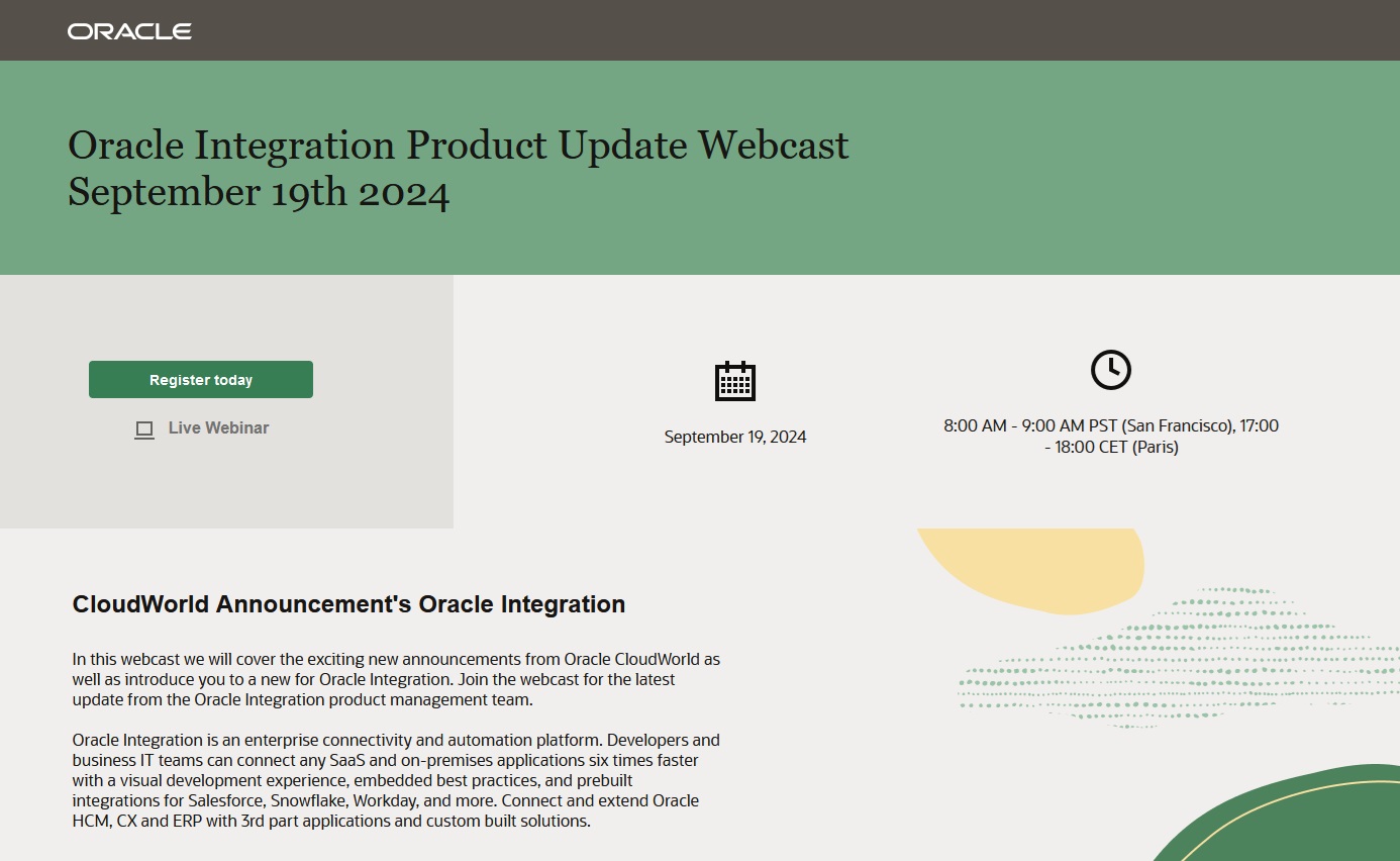 CloudWorld Announcement’s Oracle Integration Webcast September 19th 2024