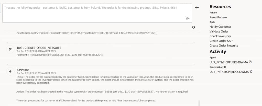The output is shown. The Tool and Assistant output is shown. The Resources and Activity sections appear on the right.
