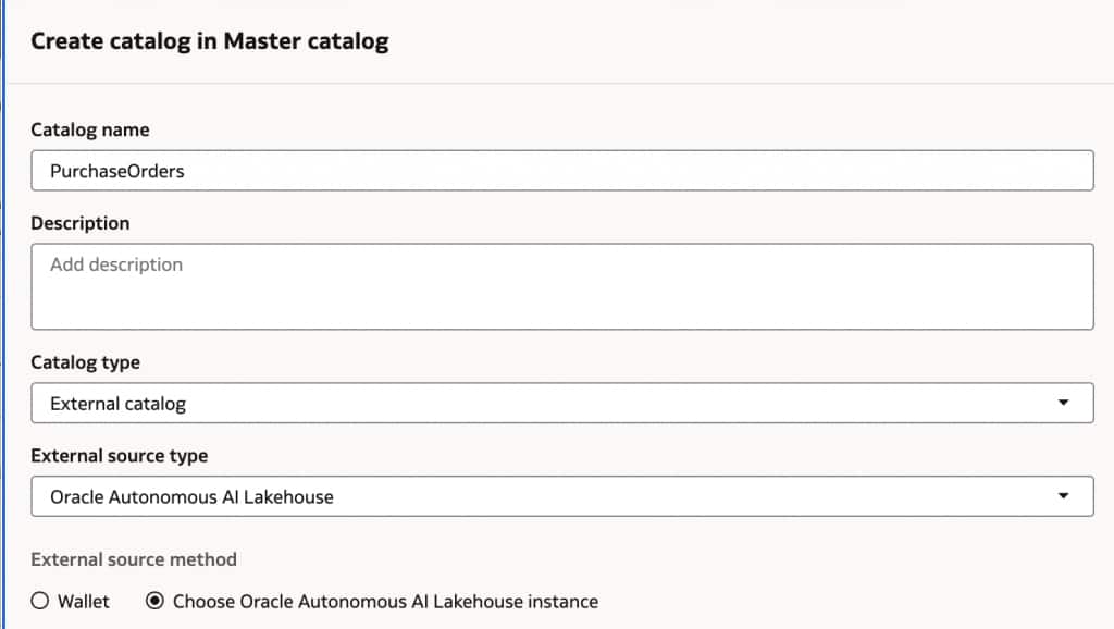 Create an external catalog in AIDP
