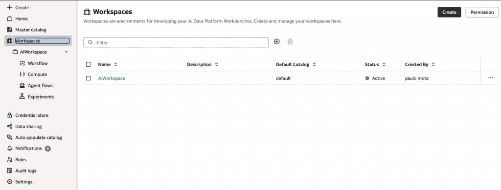 Create a workspace in AIDP