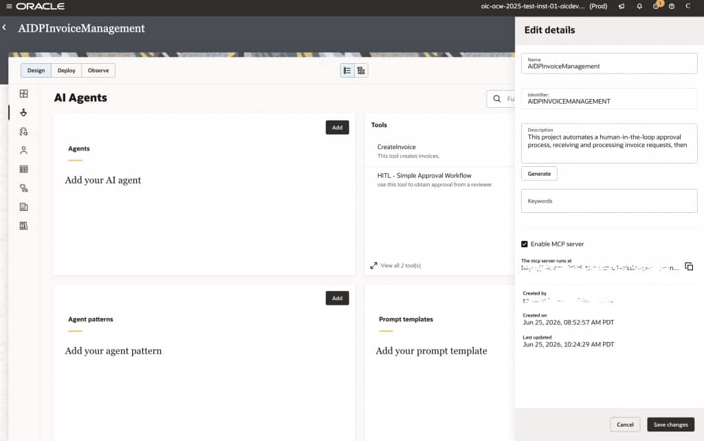 Capture OIC MCP server details