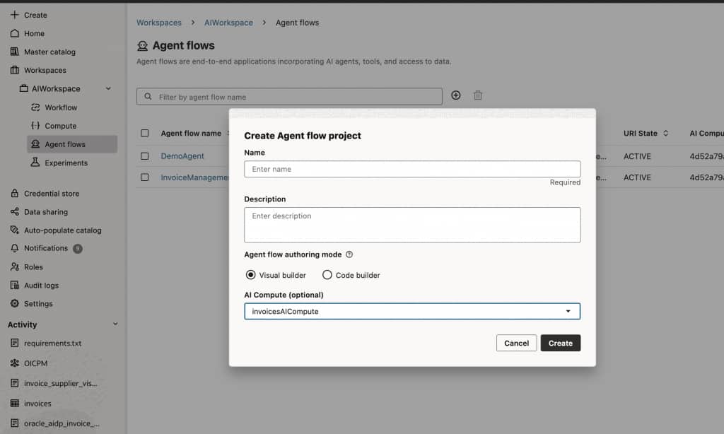 Create AI agent flow in AIDP