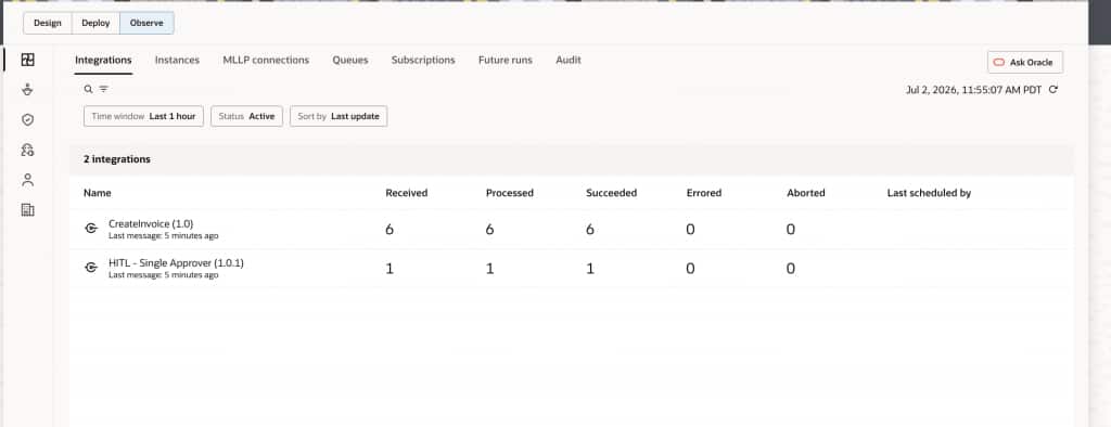 Monitoring in OIC for tool calls