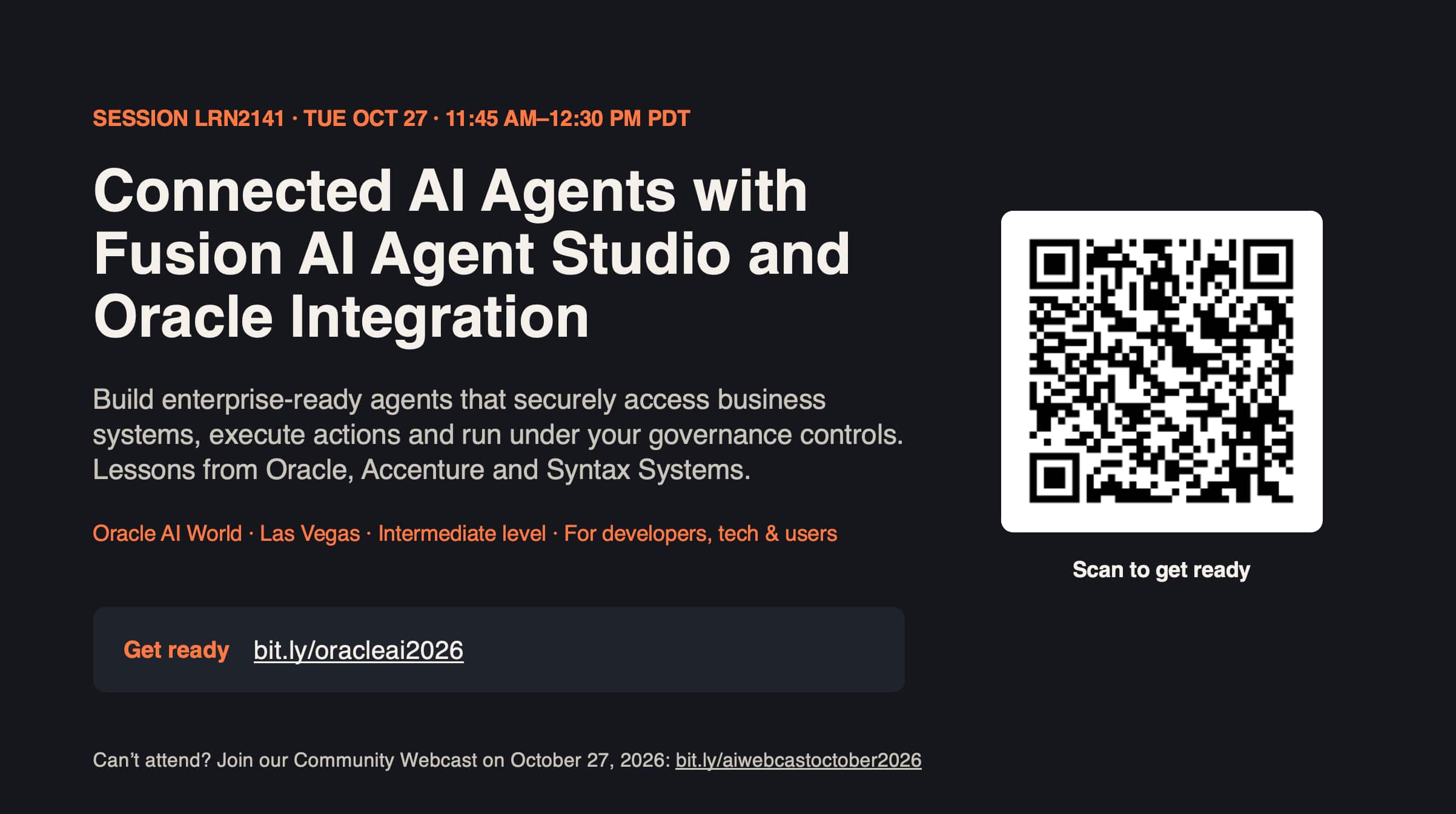 Connected AI Agents with Fusion AI Agent Studio and Oracle Integration: Join us at Oracle AI World