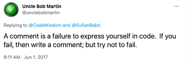 uncle bob martin tweet on comment