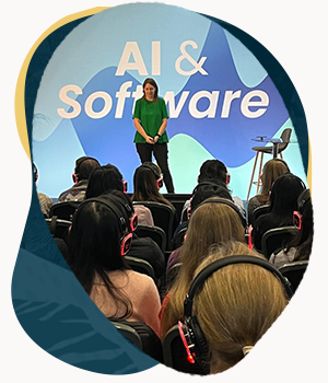 Jenny Griffiths presenting on stage