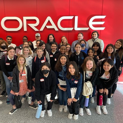 Ann Richards School froup at the Oracle offices