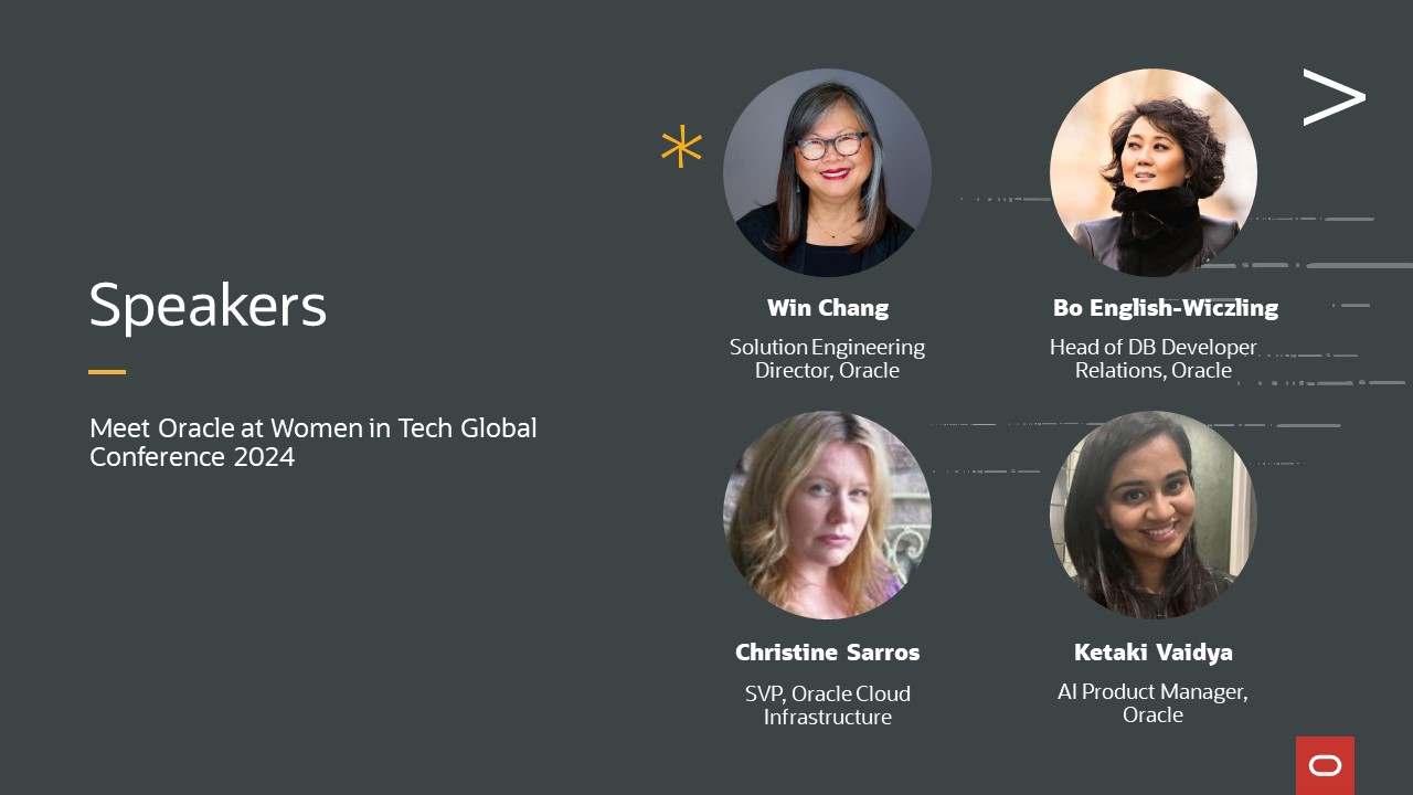 Headshots of Oracle women speaking at Women in Tech