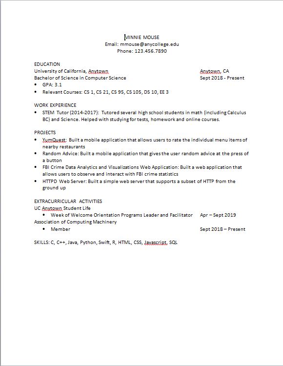 BEFORE Example Resume