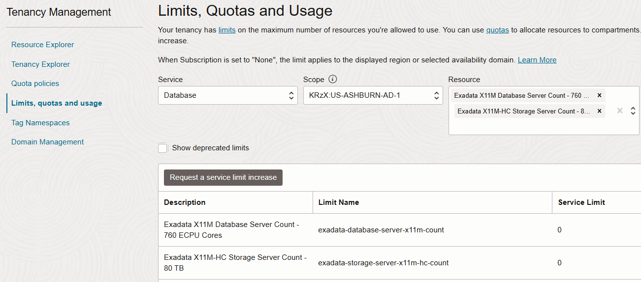 Exadata limits