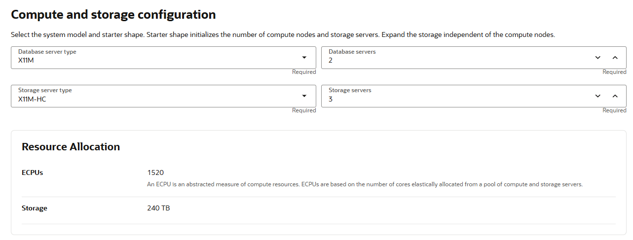 Exadata Infrastructure db and storage servers