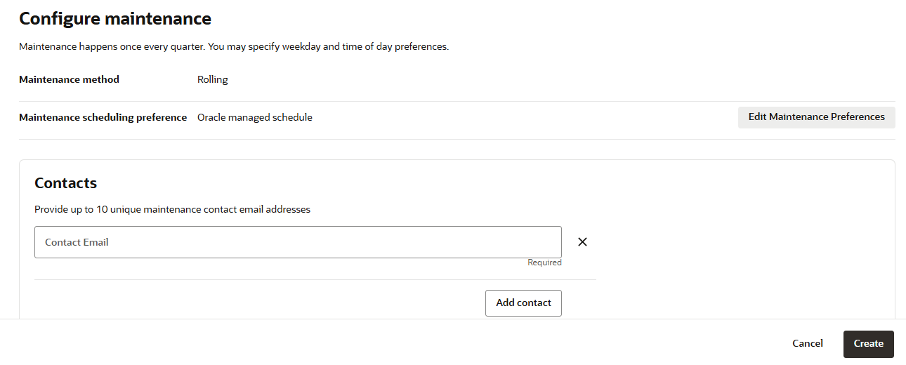 Create Exadata Infrastructure maintenance