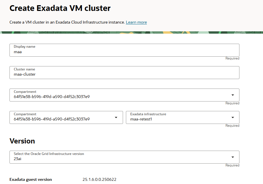 Create VM Cluster name
