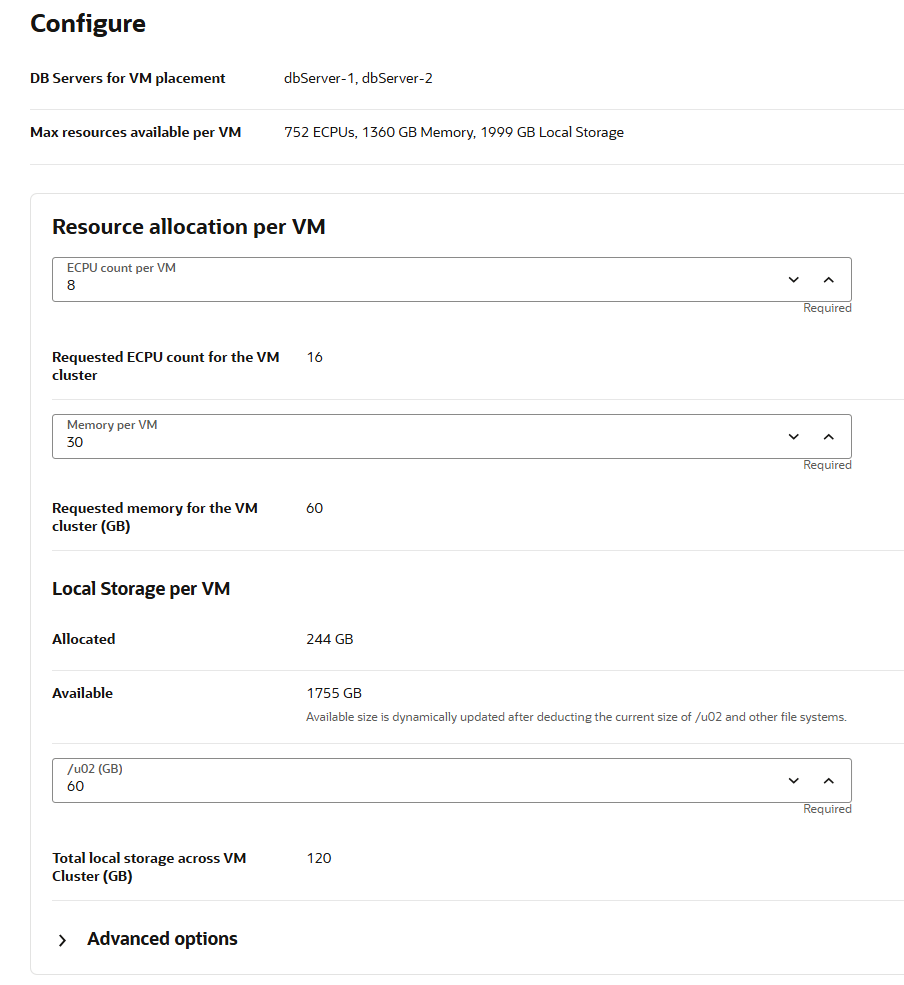 Create VM Cluster configure DB servers