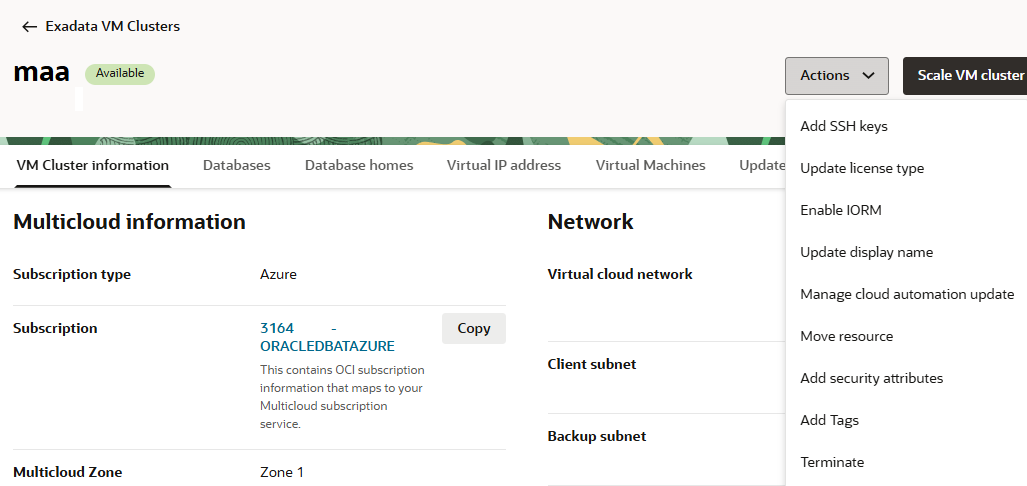 Terminate Exadata VM Cluster