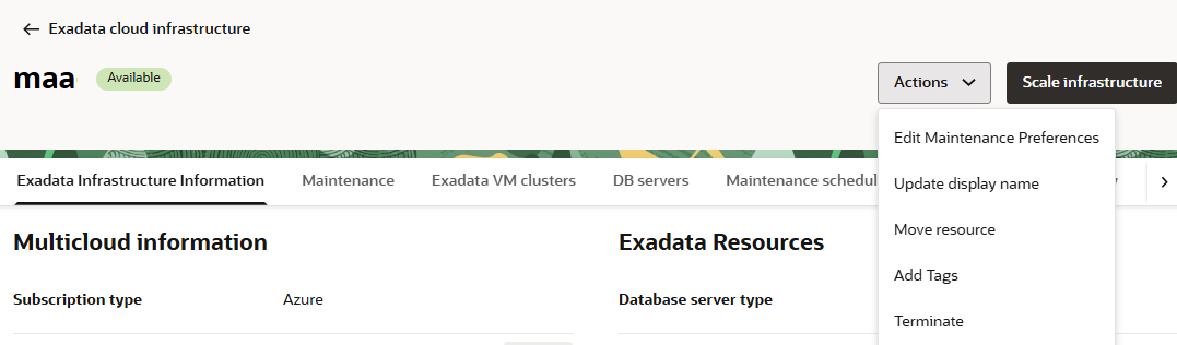 Terminate Exadata Infrastructure