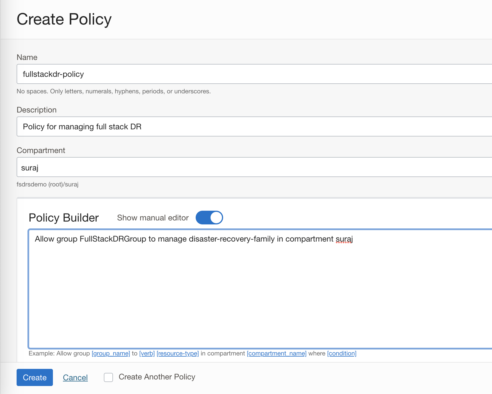 Create policy