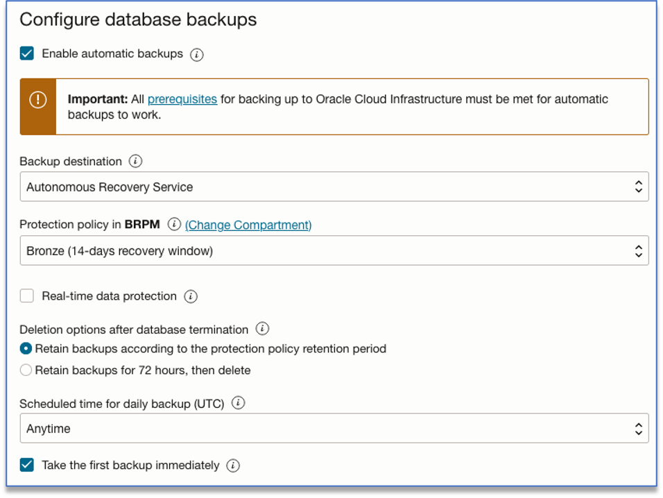 Shows configuration of automatic backups dialog details