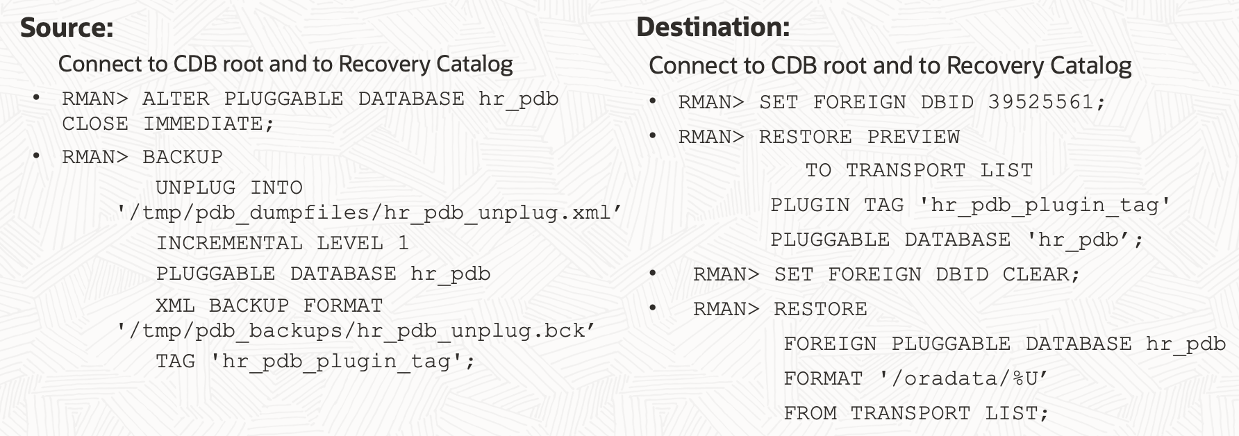 Migrate PDB to new CDB example