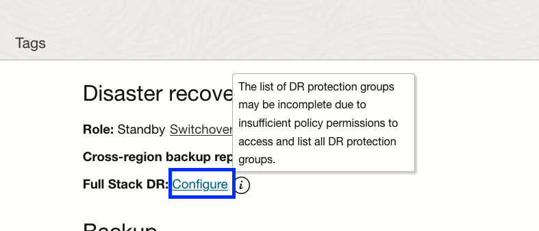 Full Stack DR - Configure status