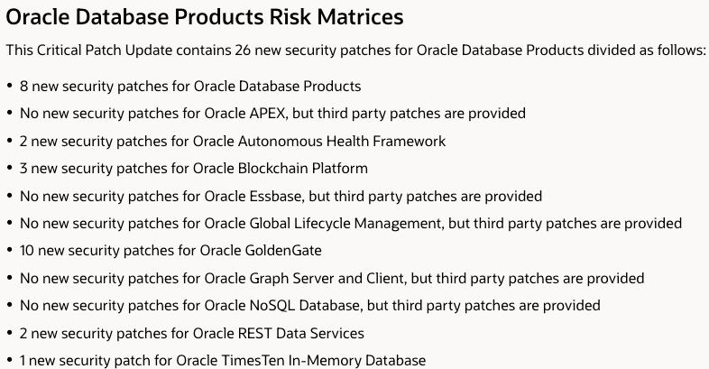 Oracle Database Product Risk Matrices 
