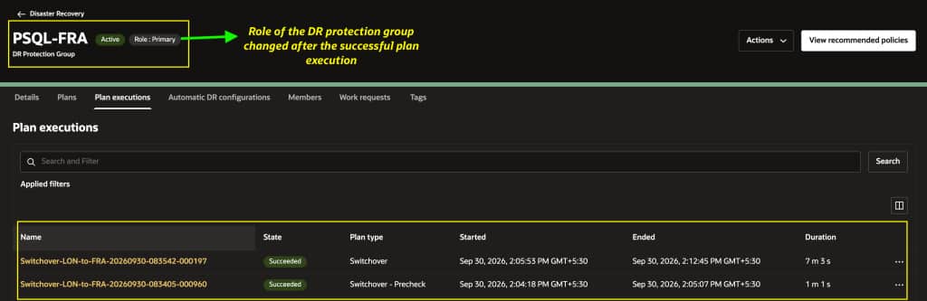 Switchover prechecks and plan execution in Frankfurt