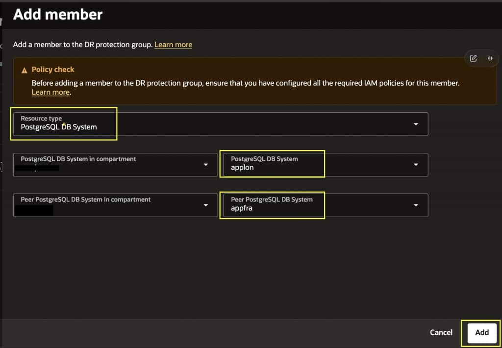 Primary PostgreSQL DB system member configuration