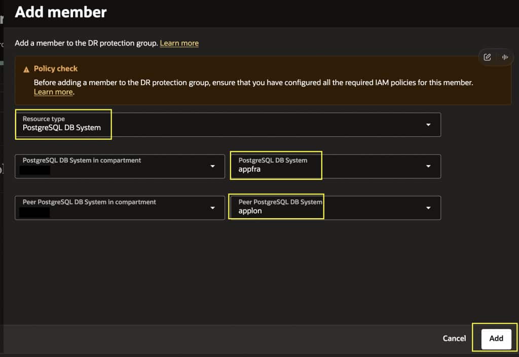 Warm standby PostgreSQL DB system member configuration