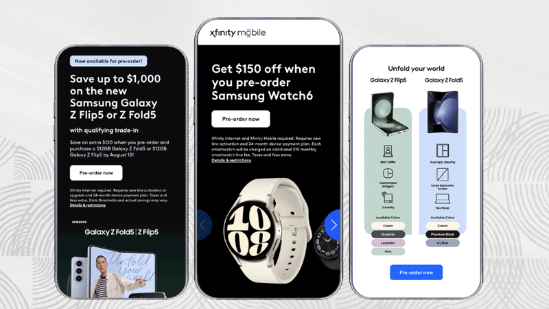 Xfinity Mobile's Samsung new product launch email campaign won a Silver W3 Award