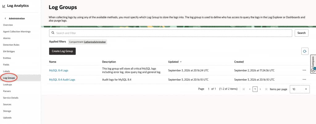 Log groups