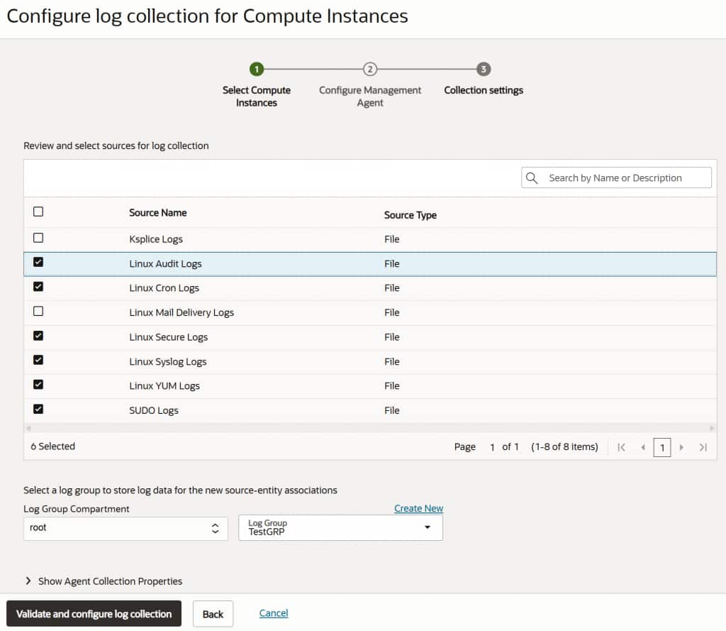 Log collection for Compute instances: Collection Settings