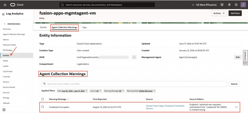 Log Analytics > Fusion Configuration > Blog11.png Review Agent Collection Warnings when log collection does not succeed