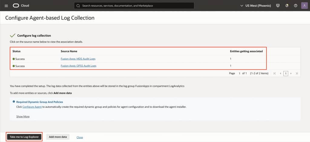 Log Analytics > Fusion Configuration > Blog9.png Confirm successful source association and open Log Explorer