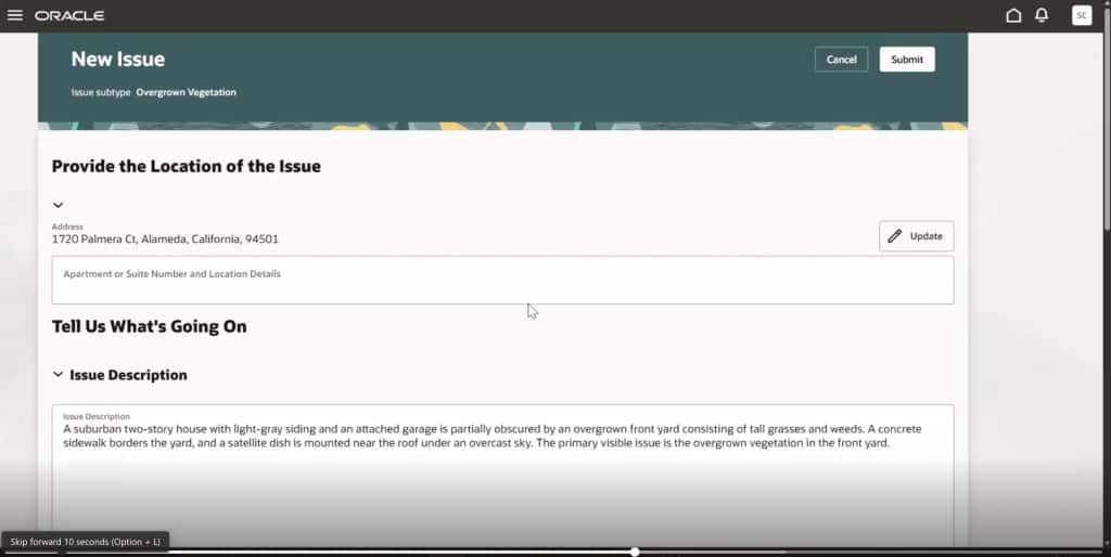 New Issue page issue description populated by the image intake assistant. 