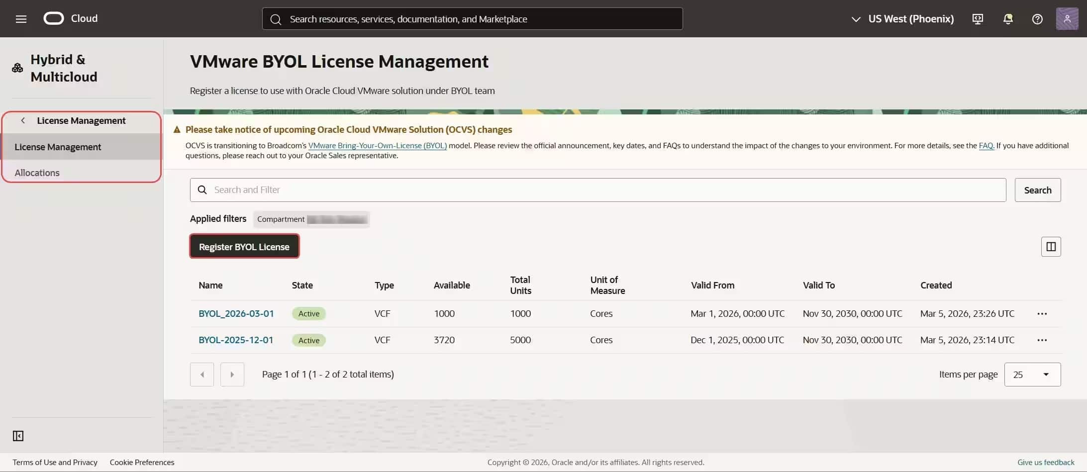How to register VCF in OCVS
