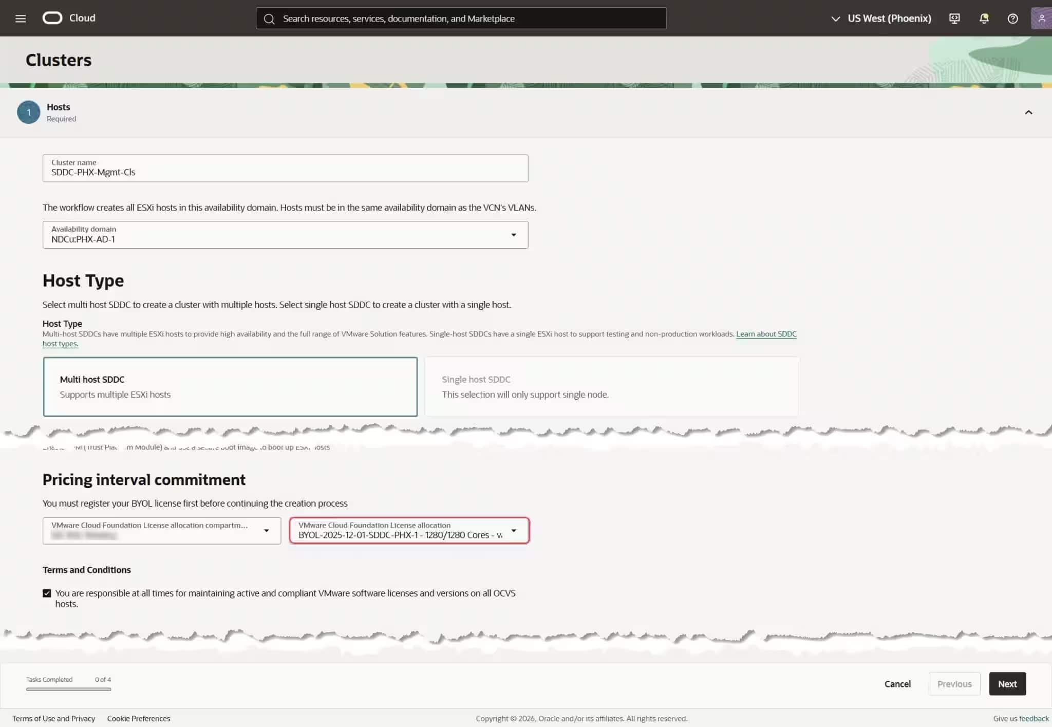 New License Model under "Pricing interval-Commitment" to select BYOL type during cluster creation