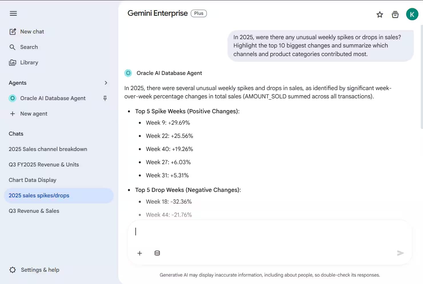 The Oracle AI Database Agent in Gemini Enterprise