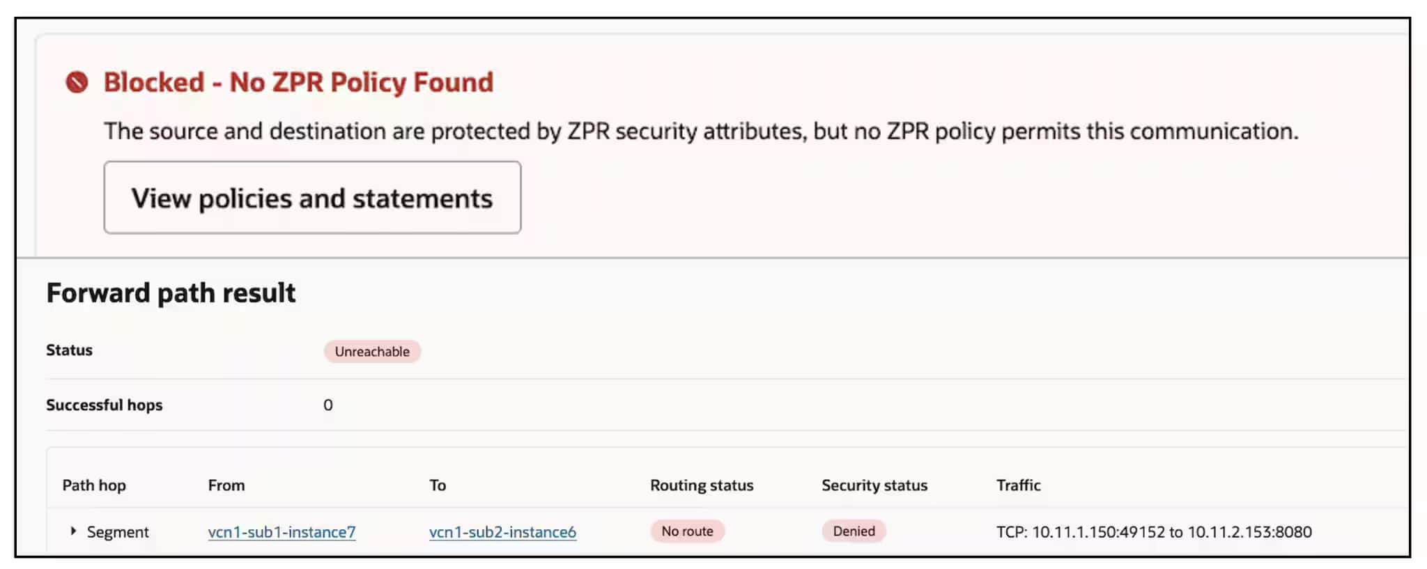 When no ZPR policy is found, network path analyzer can make the user aware.
