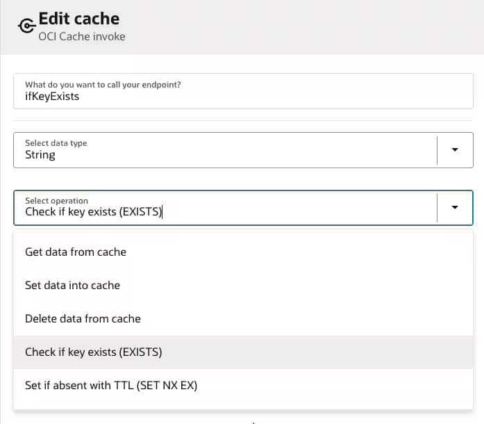 OCI Cacheアダプタの構成画面のスクリーンショット