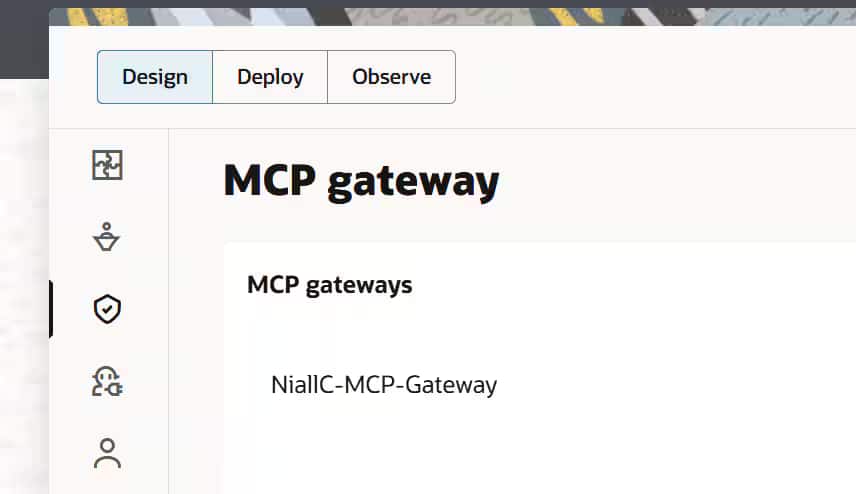 OICコンソールのMCP gatewayメニューの表示画面のスクリーンショット