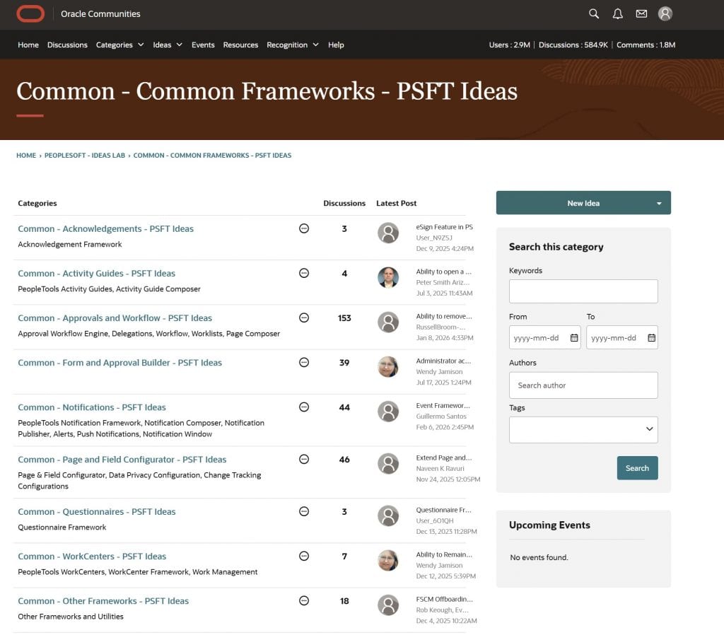 Screen Shot showing the new Common Frameworks Ideas Lab with descriptions and categories