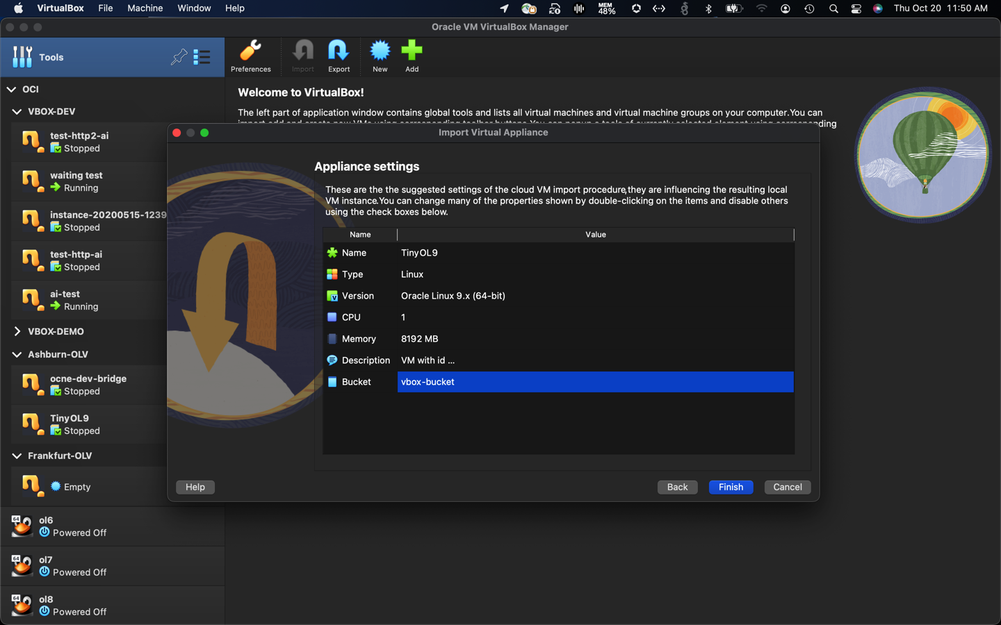 VirtualBox 7: import an Oracle Cloud Infrastructure instance