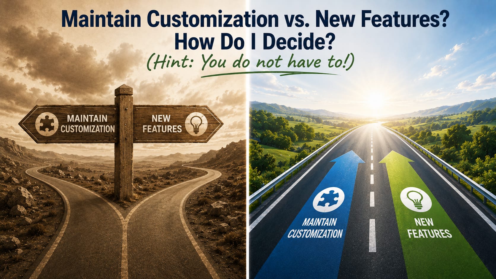 Maintain Customization vs. New Features? How Do I Decide?  (Hint: You do not have to!)