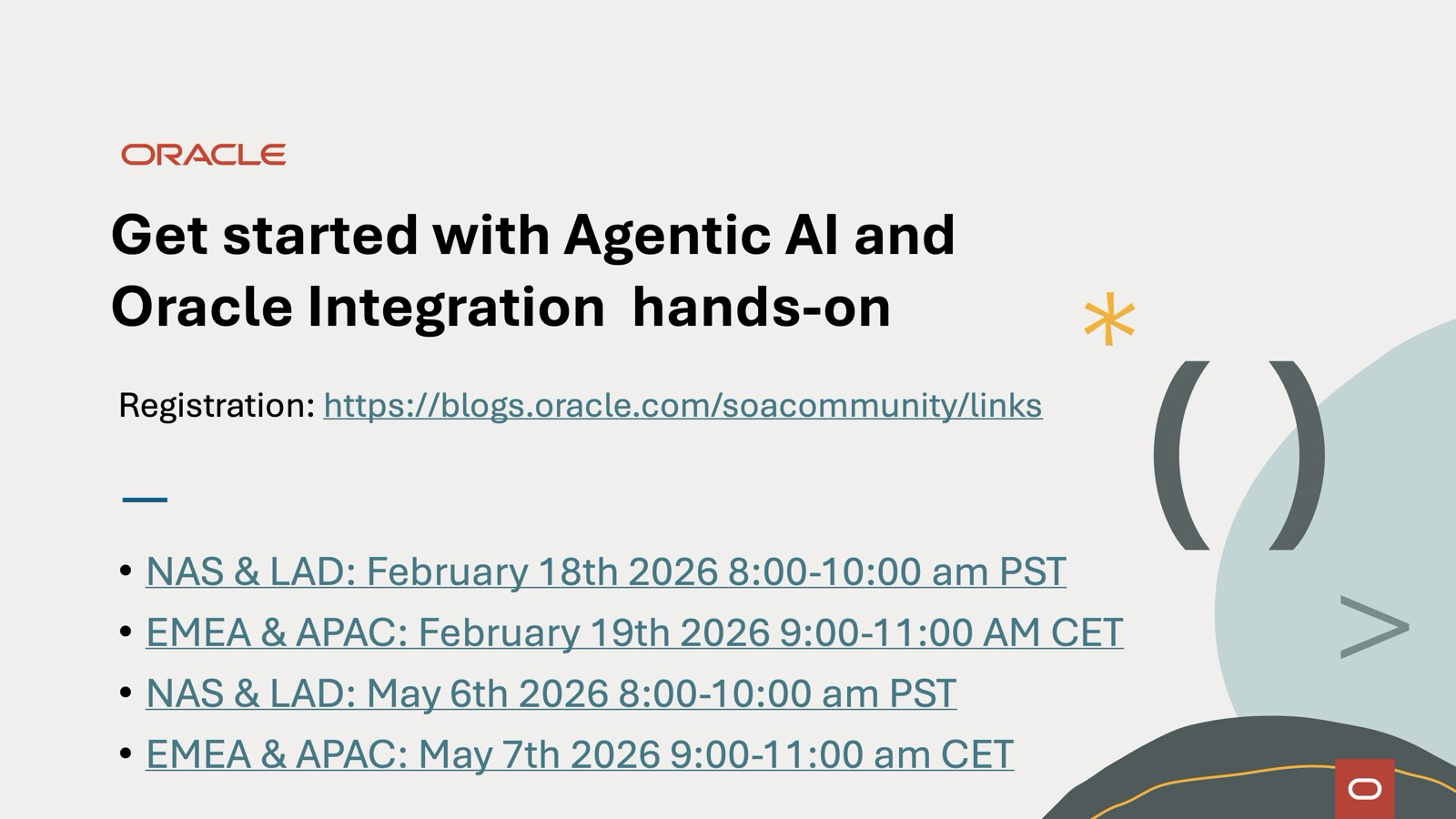 Hands-on training: Get started with Agentic AI in Oracle Integration – February & May 2026