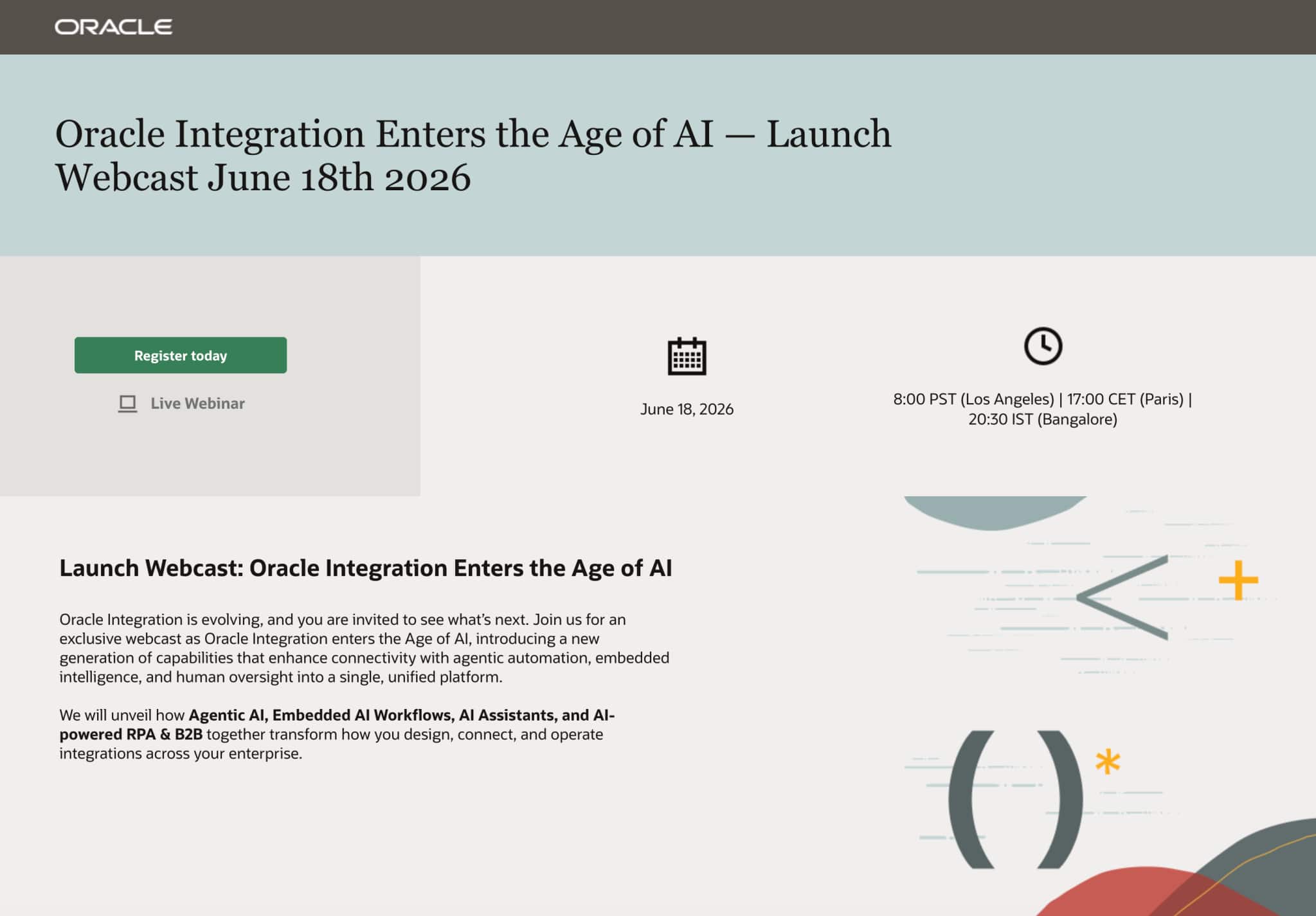 Oracle Integration Enters the Age of AI — Product Update Webcast June 18th 2026